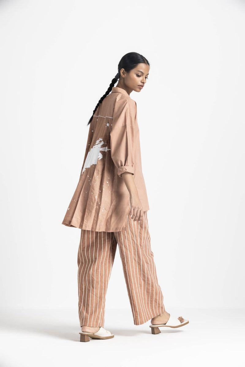 COLLARED BACK PLEAT SHIRT - CHAMPAGNE poplin by THREE in pink color for women Worldwide