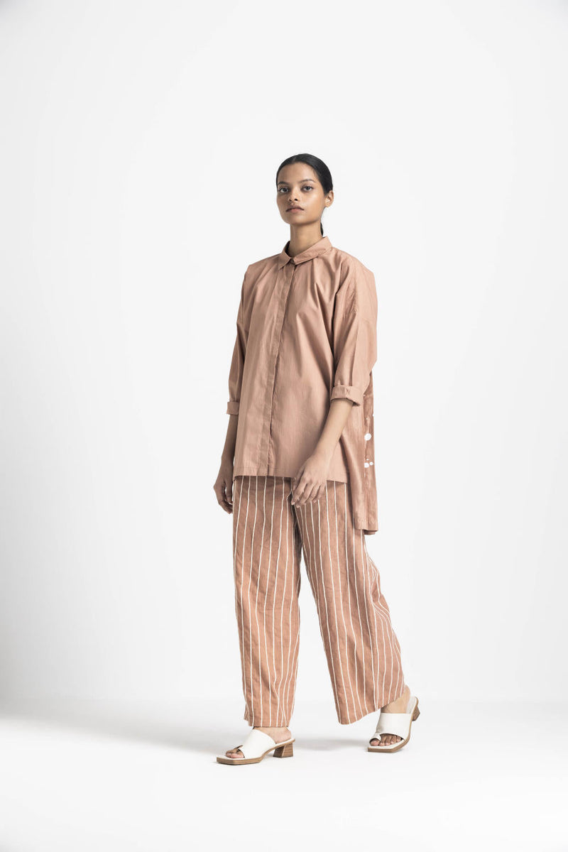 COLLARED BACK PLEAT SHIRT - CHAMPAGNE poplin by THREE in pink color for women Worldwide