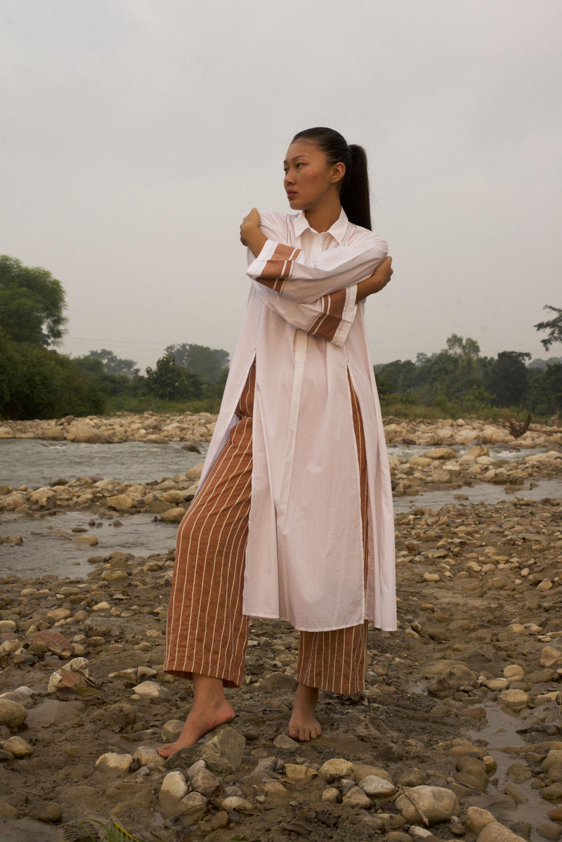 WIDE SLEEVE SHIRT CO ORD - CHAMPAGNE poplin by THREE in pink color for women Worldwide