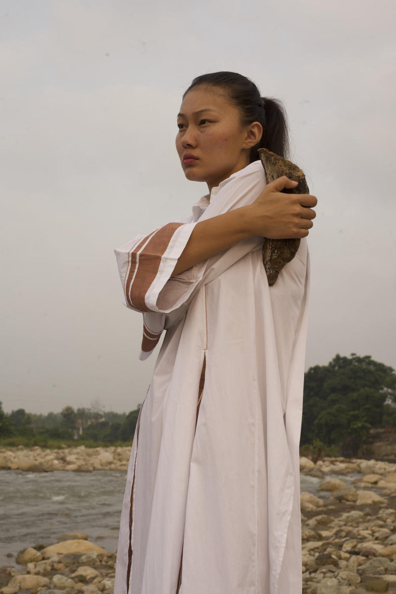 WIDE SLEEVE SHIRT CO ORD - CHAMPAGNE poplin by THREE in pink color for women Worldwide