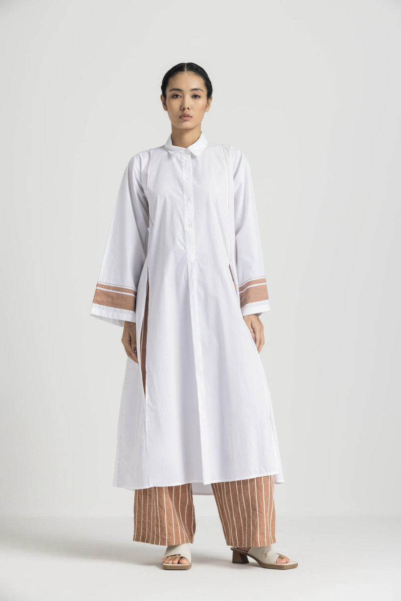 WIDE SLEEVE SHIRT CO ORD - CHAMPAGNE poplin by THREE in pink color for women Worldwide