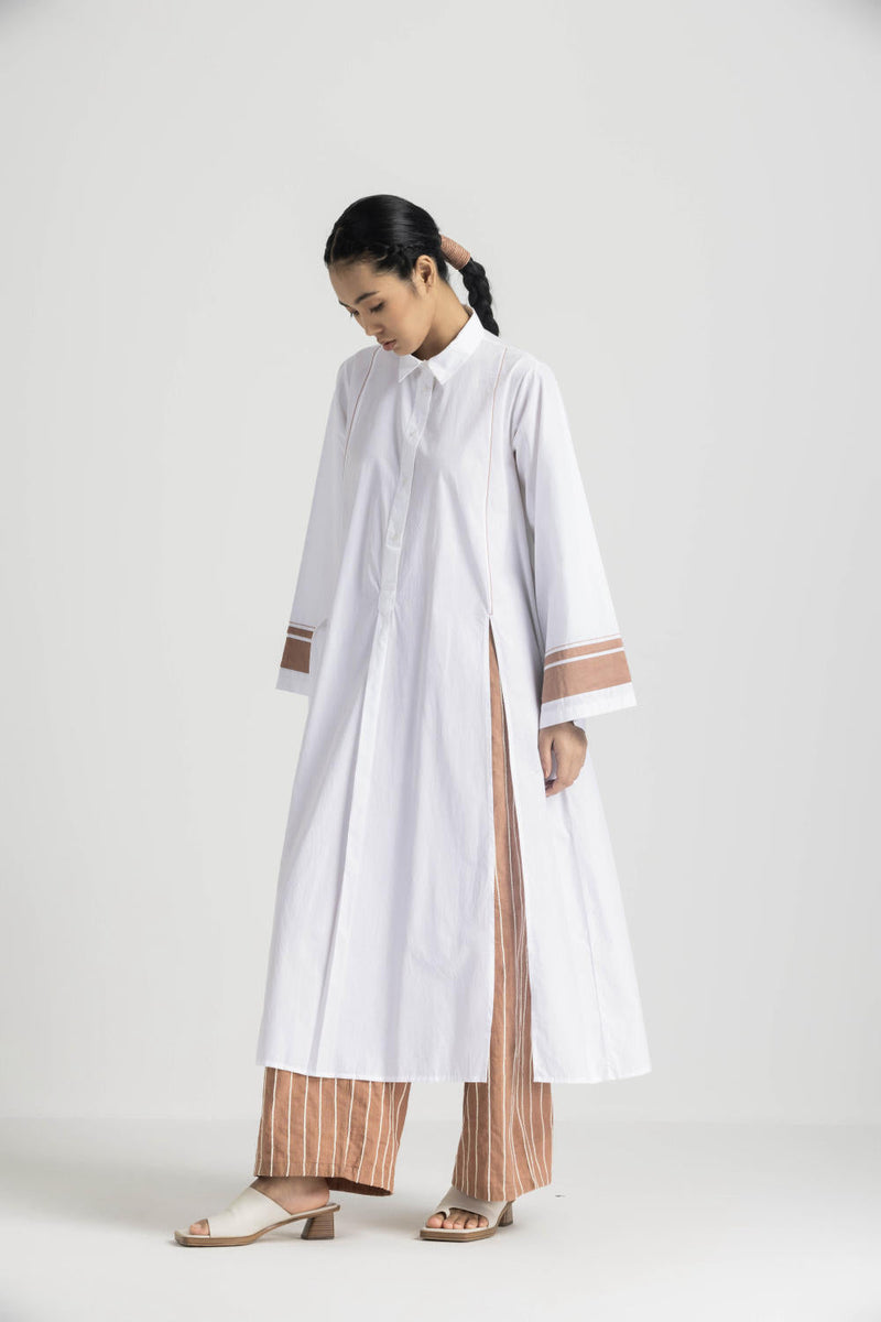 WIDE SLEEVE SHIRT CO ORD - CHAMPAGNE poplin by THREE in pink color for women Worldwide