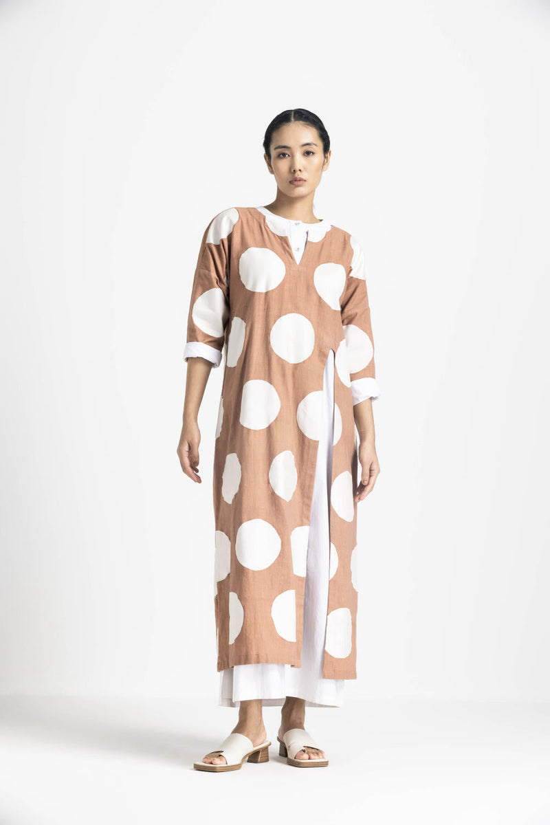 HIGH SLIT APPLIQUE TUNIC - CHAMPAGNE by THREE in pink color for women Worldwide