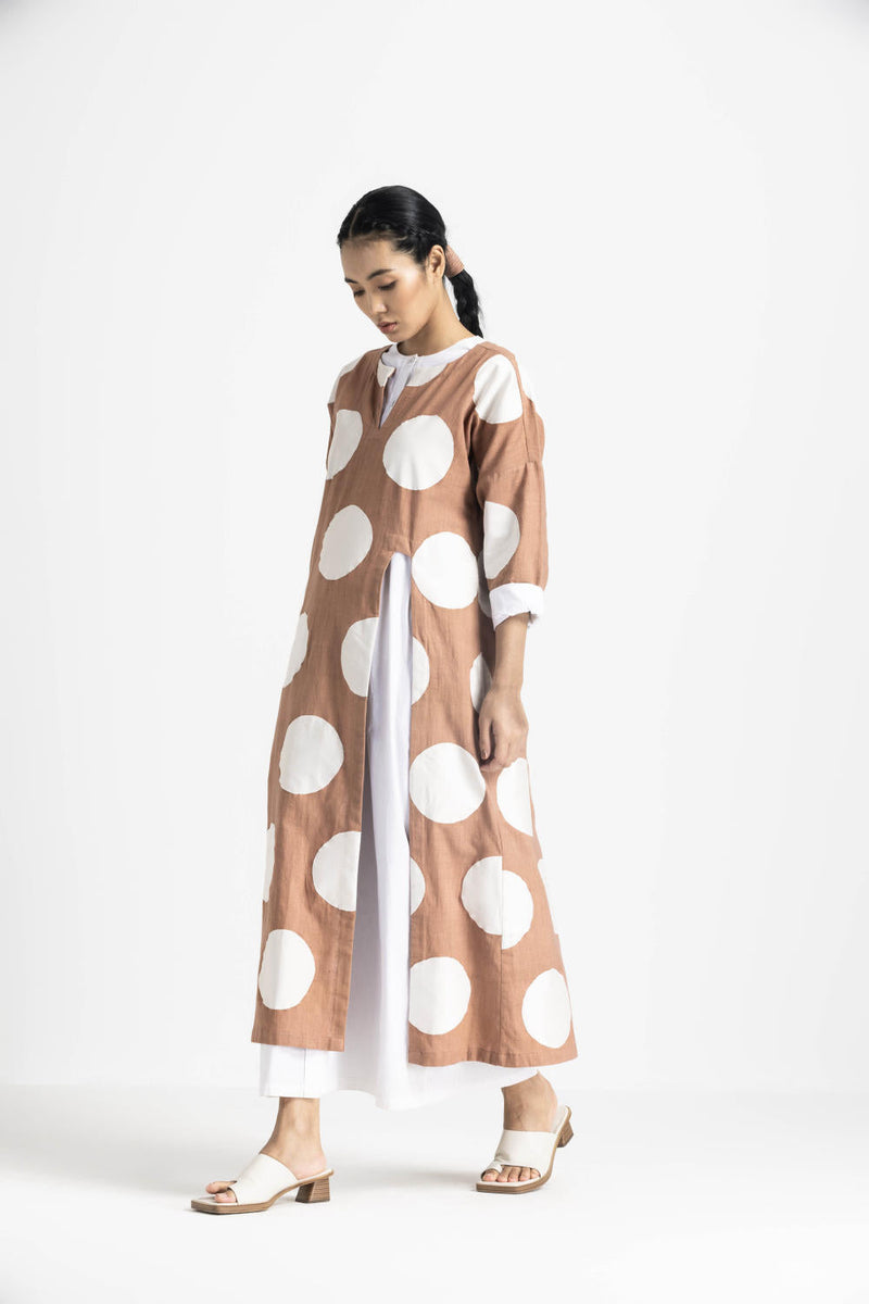 HIGH SLIT APPLIQUE TUNIC - CHAMPAGNE by THREE in pink color for women Worldwide