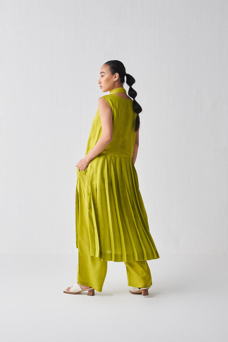 WAIST PLEAT TUNIC CO-ORD-LIME Kurta Sets,Bottoms,Top & Tunics by THREE for women Worldwide