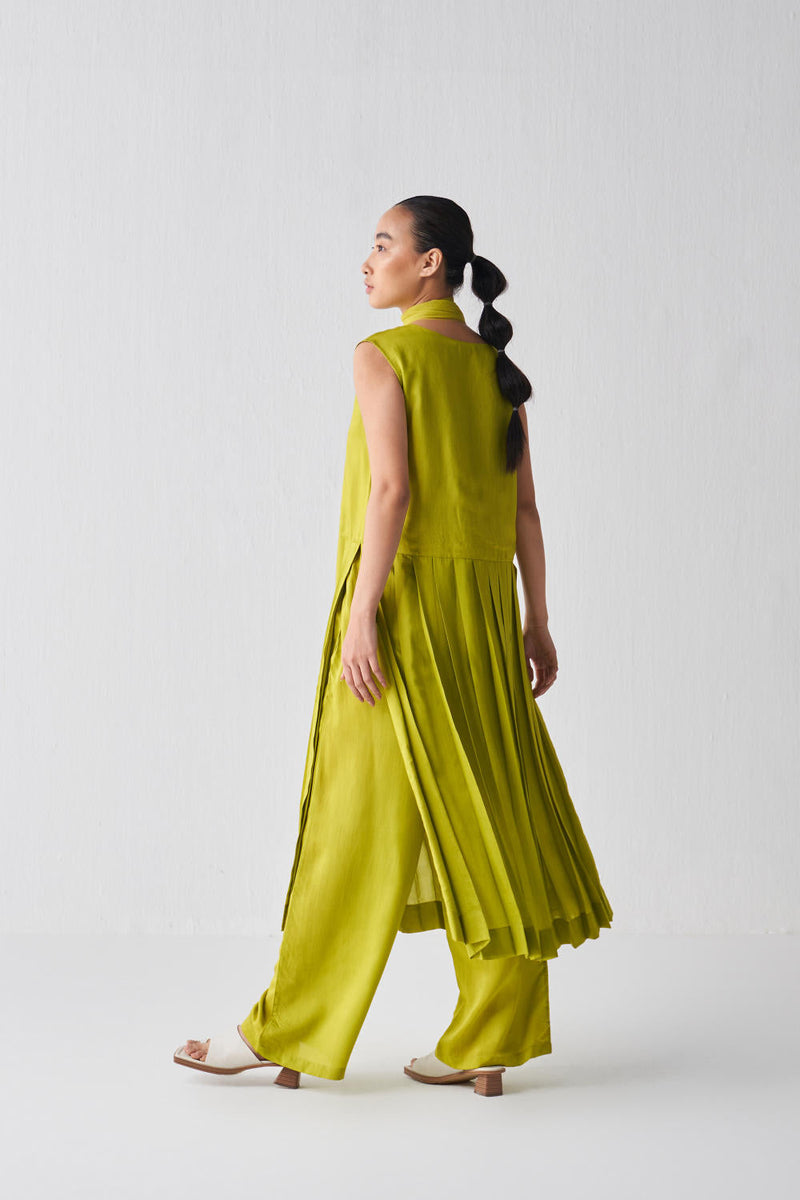 WAIST PLEAT TUNIC CO-ORD-LIME Kurta Sets,Bottoms,Top & Tunics by THREE for women Worldwide