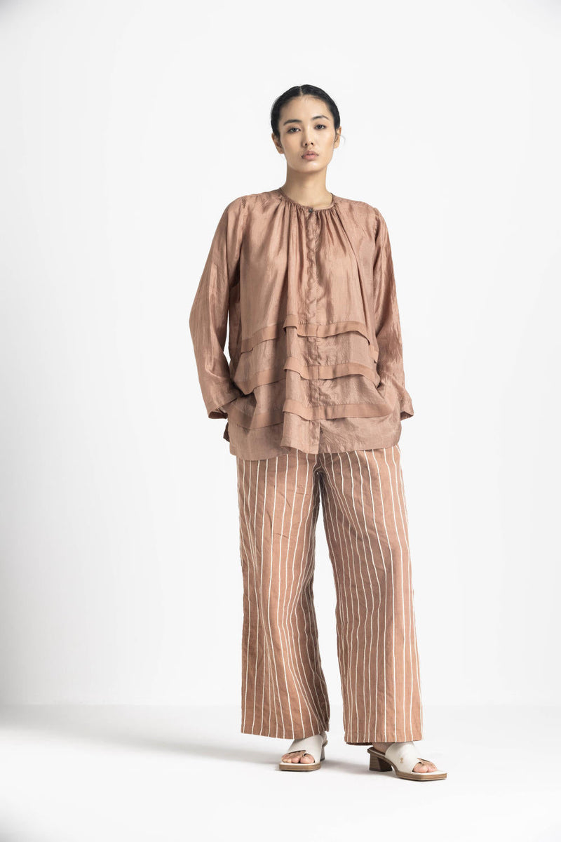 MULTI PLEAT TOP - CHAMPAGNE silk by THREE in pink color for women Worldwide