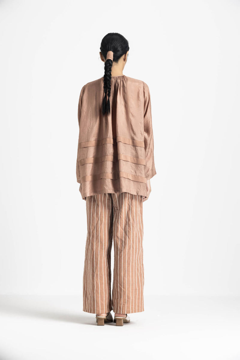 MULTI PLEAT TOP - CHAMPAGNE silk by THREE in pink color for women Worldwide