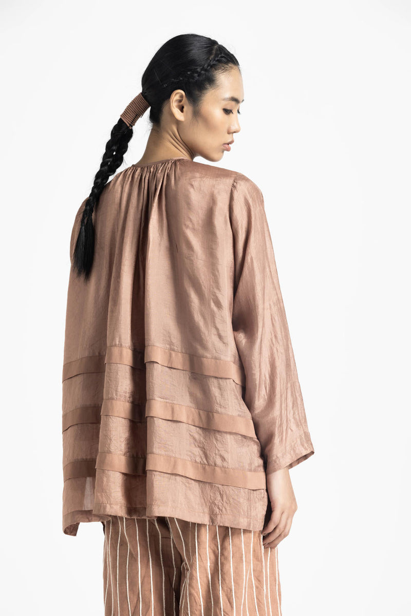 MULTI PLEAT TOP - CHAMPAGNE silk by THREE in pink color for women Worldwide