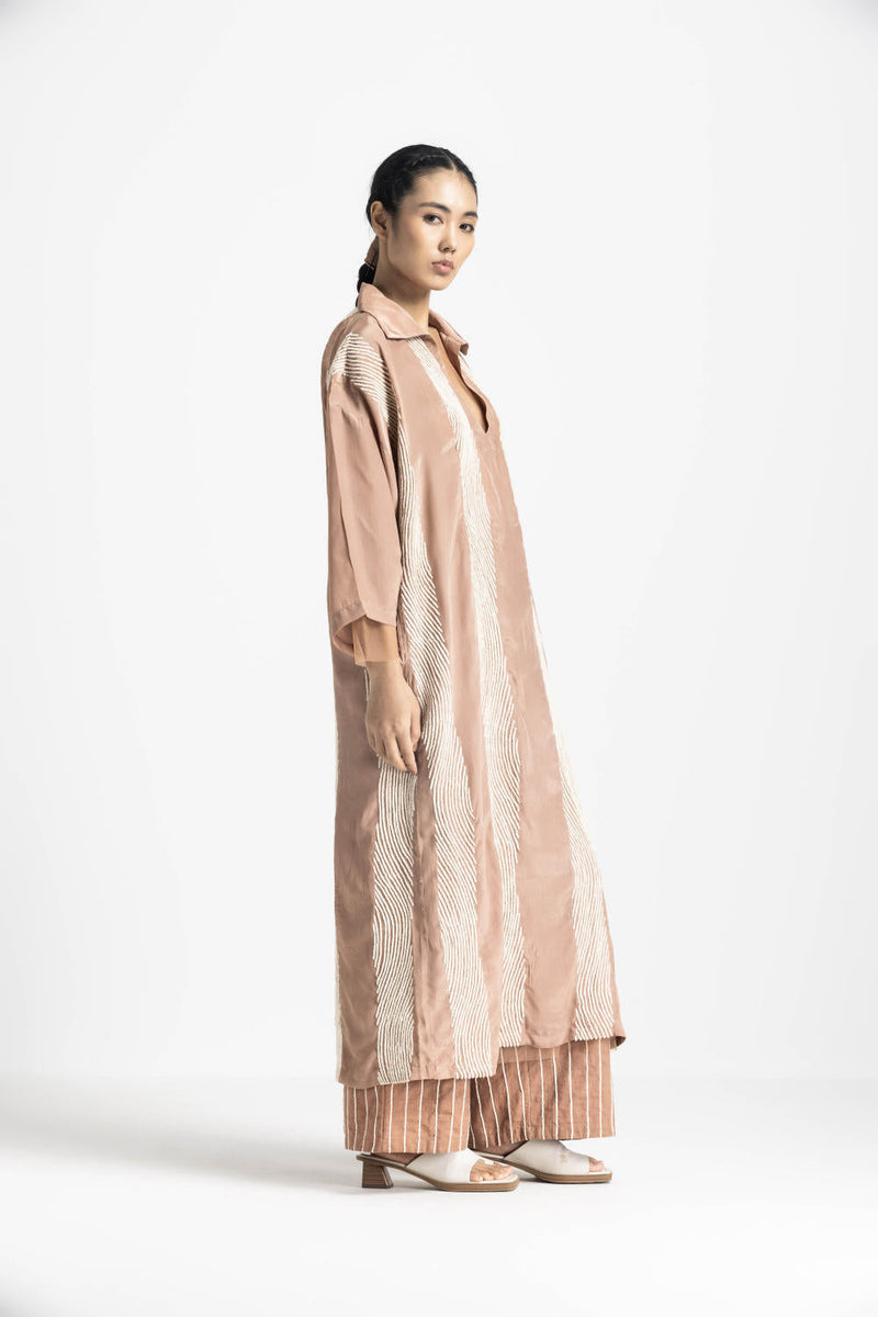 V NECK TUNIC CO ORD - CHAMPAGNE by THREE in pink color for women Worldwide