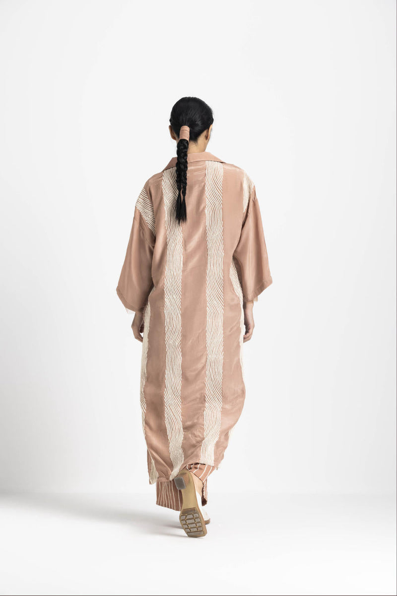 V NECK TUNIC CO ORD - CHAMPAGNE by THREE in pink color for women Worldwide