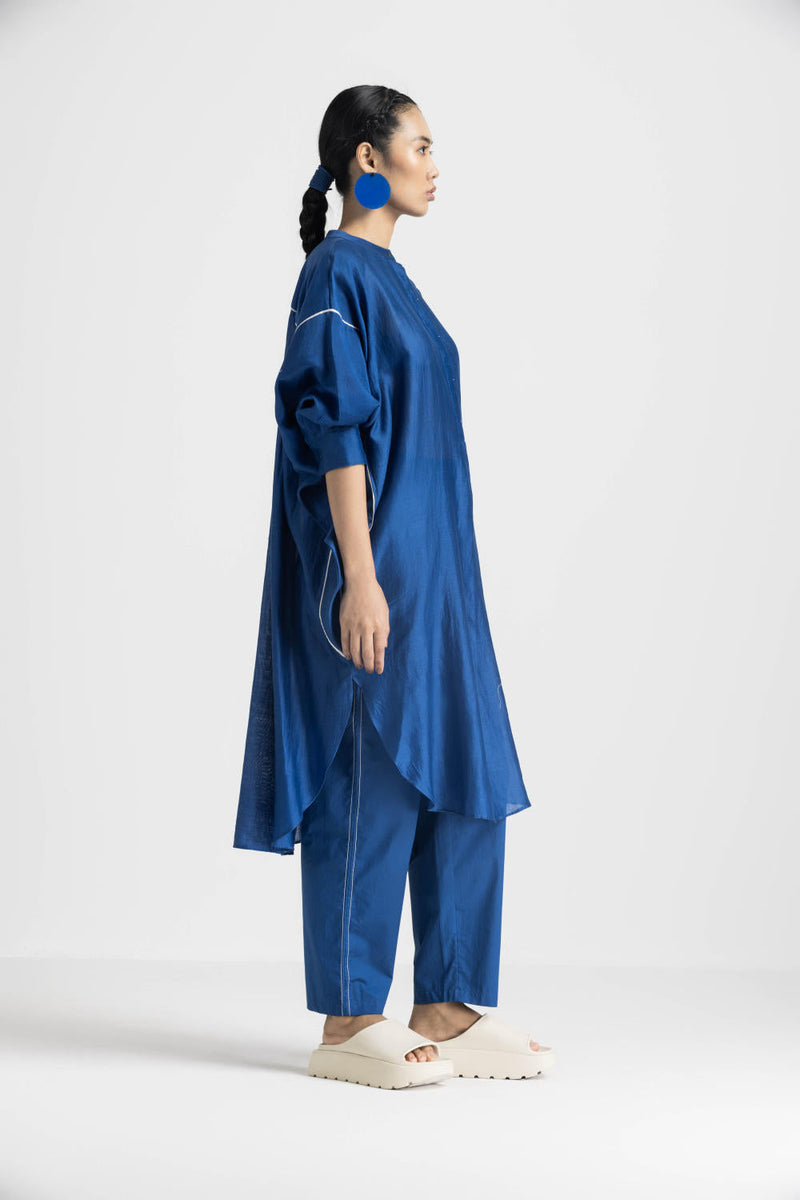 BAT SLEEVE SHIRT - ELECTRIC BLUE chanderi by THREE in blue color for women Worldwide