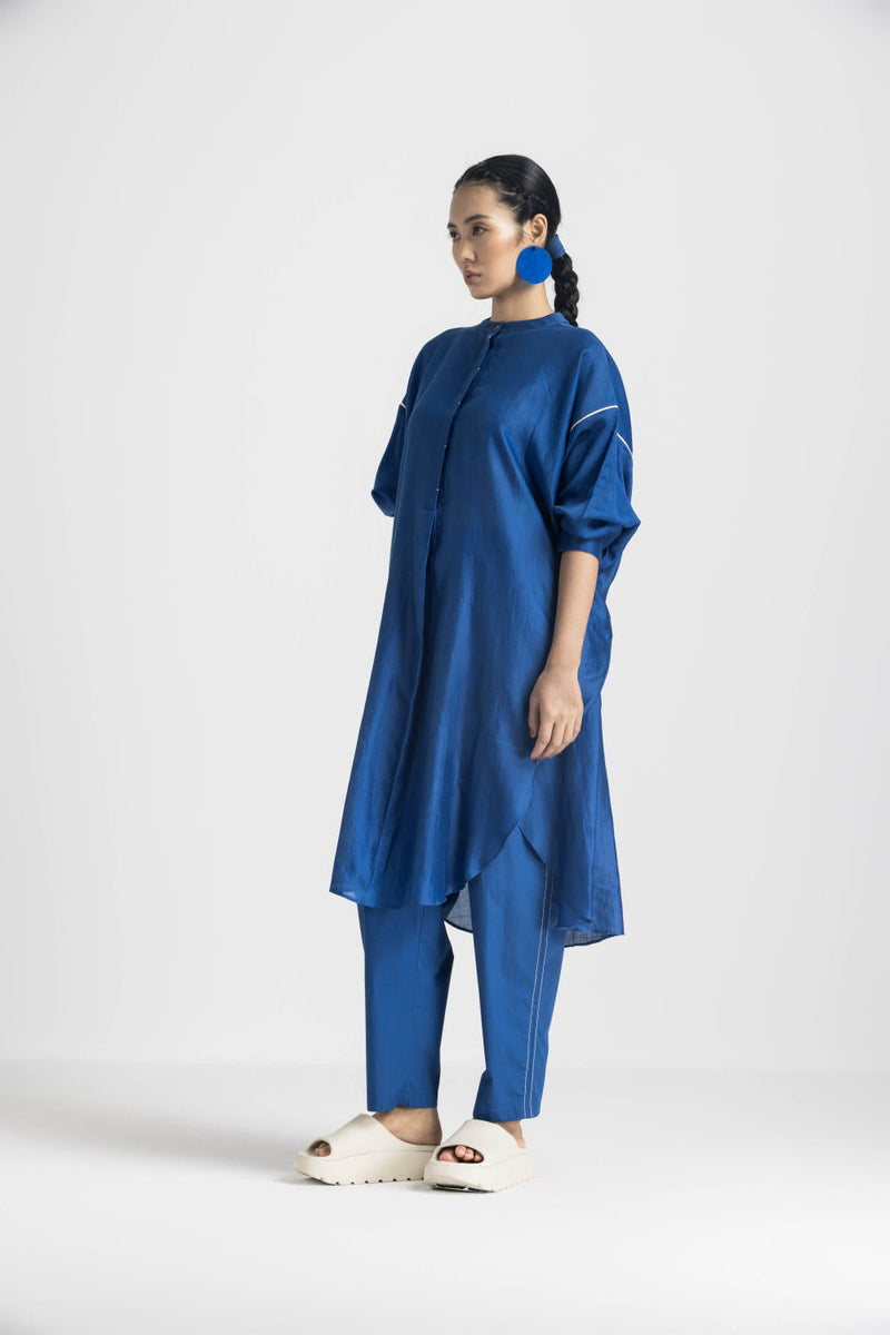 BAT SLEEVE SHIRT CO ORD - ELECTRIC BLUE chanderi by THREE in blue color for women Worldwide