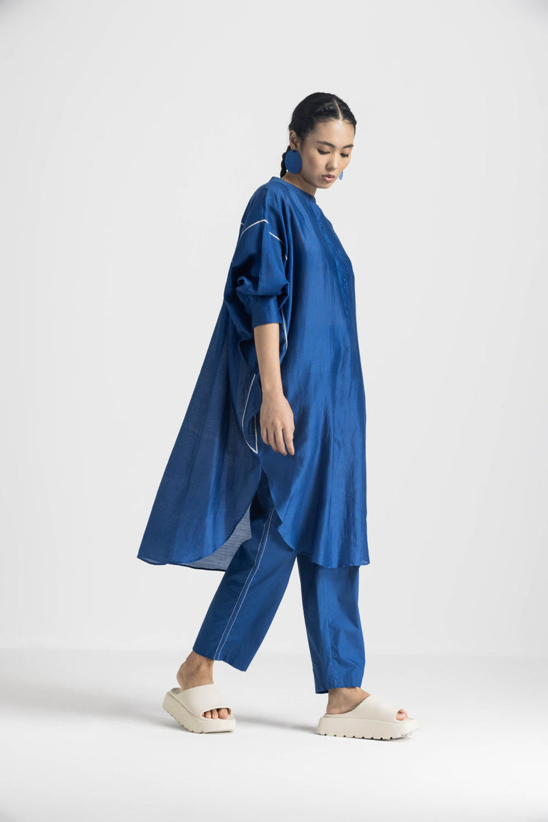 BAT SLEEVE SHIRT CO ORD - ELECTRIC BLUE chanderi by THREE in blue color for women Worldwide