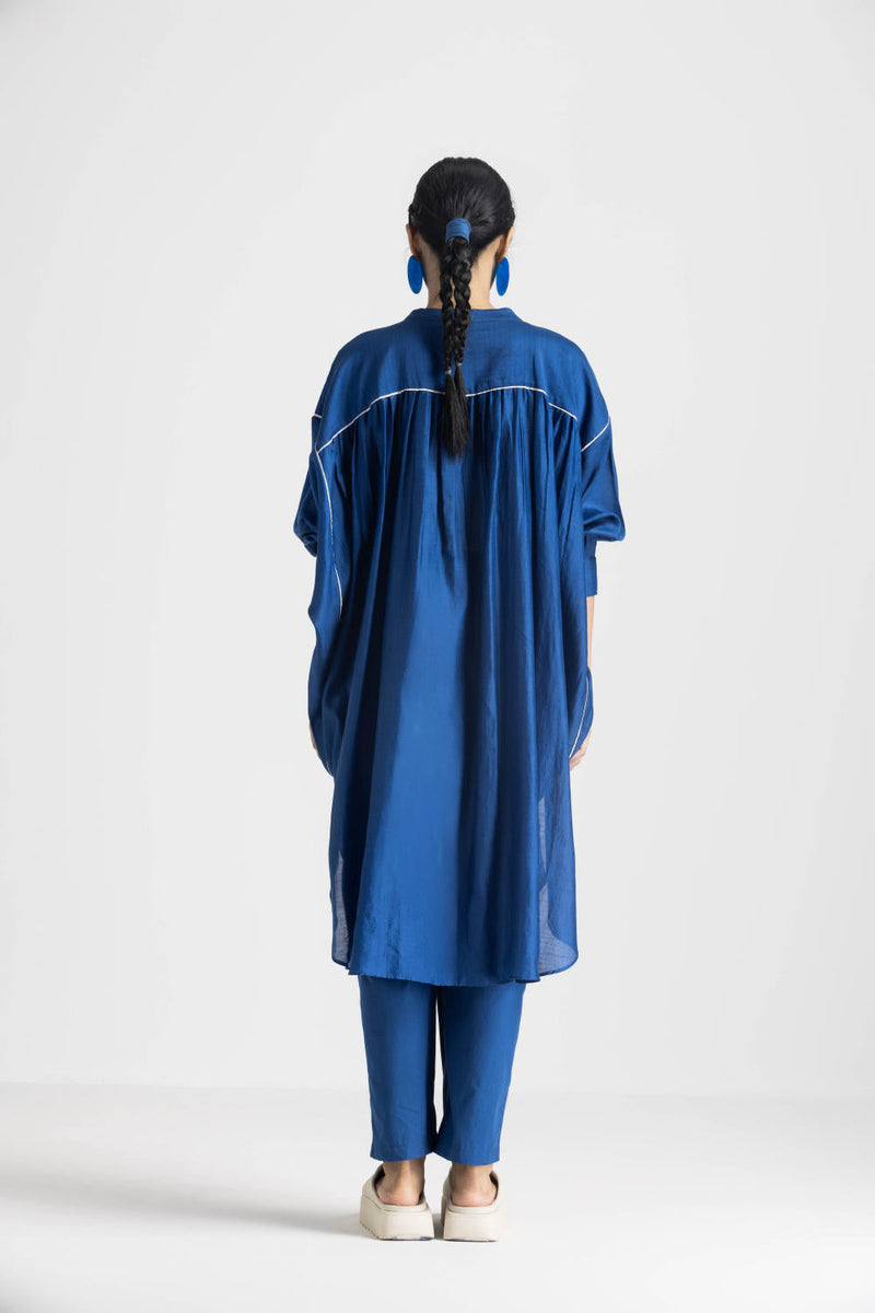 BAT SLEEVE SHIRT - ELECTRIC BLUE chanderi by THREE in blue color for women Worldwide