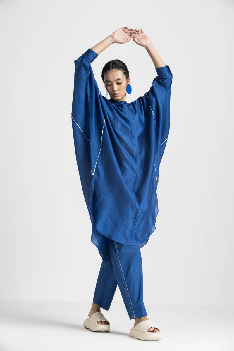 BAT SLEEVE SHIRT CO ORD - ELECTRIC BLUE chanderi by THREE in blue color for women Worldwide