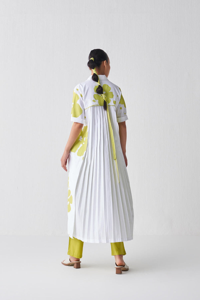 BACK PLEAT FLORAL DRESS CO-ORD Top & Tunics,Kurta Sets,Bottoms by THREE in white color for women Worldwide
