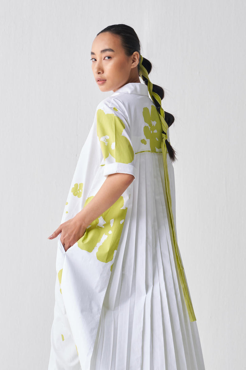 BACK PLEAT FLORAL DRESS CO-ORD Top & Tunics,Kurta Sets,Bottoms by THREE in white color for women Worldwide
