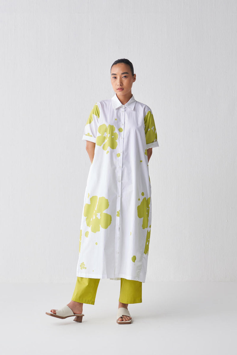 BACK PLEAT FLORAL DRESS CO-ORD Top & Tunics,Kurta Sets,Bottoms by THREE in white color for women Worldwide
