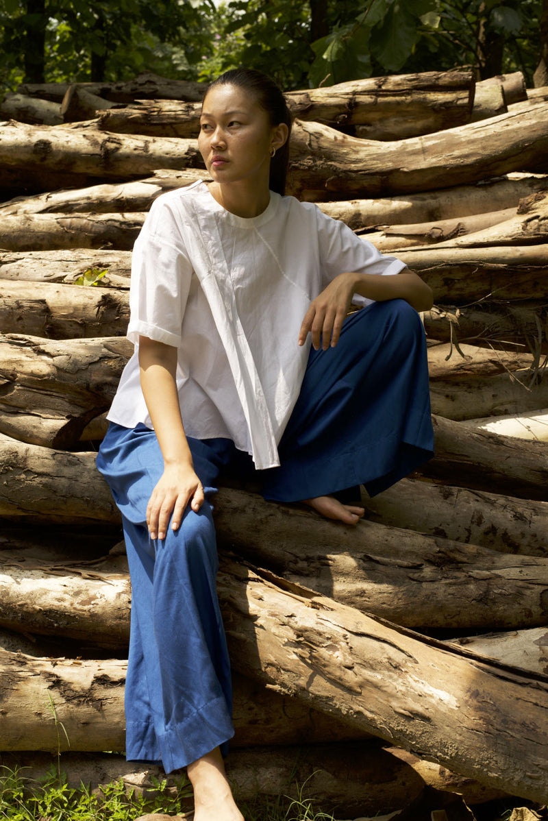 INVERTED BOX PLEAT BOTTOM - ELECTRIC BLUE by THREE in blue color for women Worldwide
