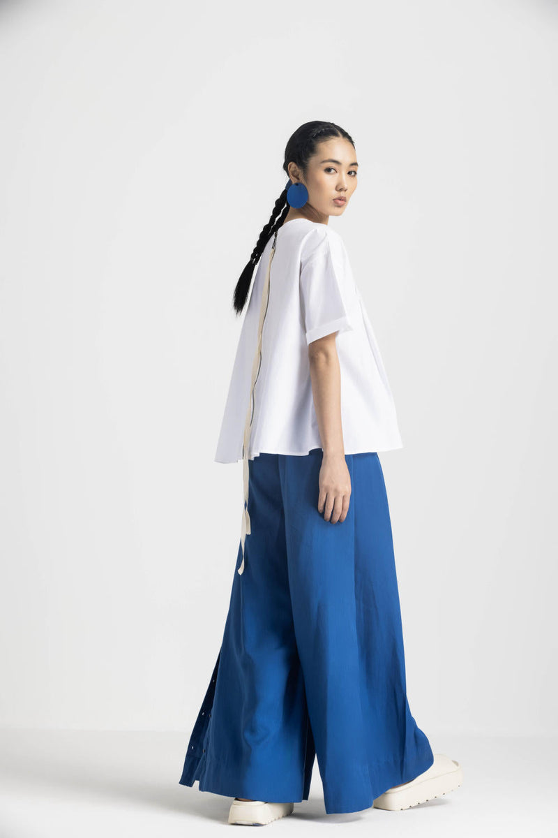 INVERTED BOX PLEAT BOTTOM - ELECTRIC BLUE by THREE in blue color for women Worldwide