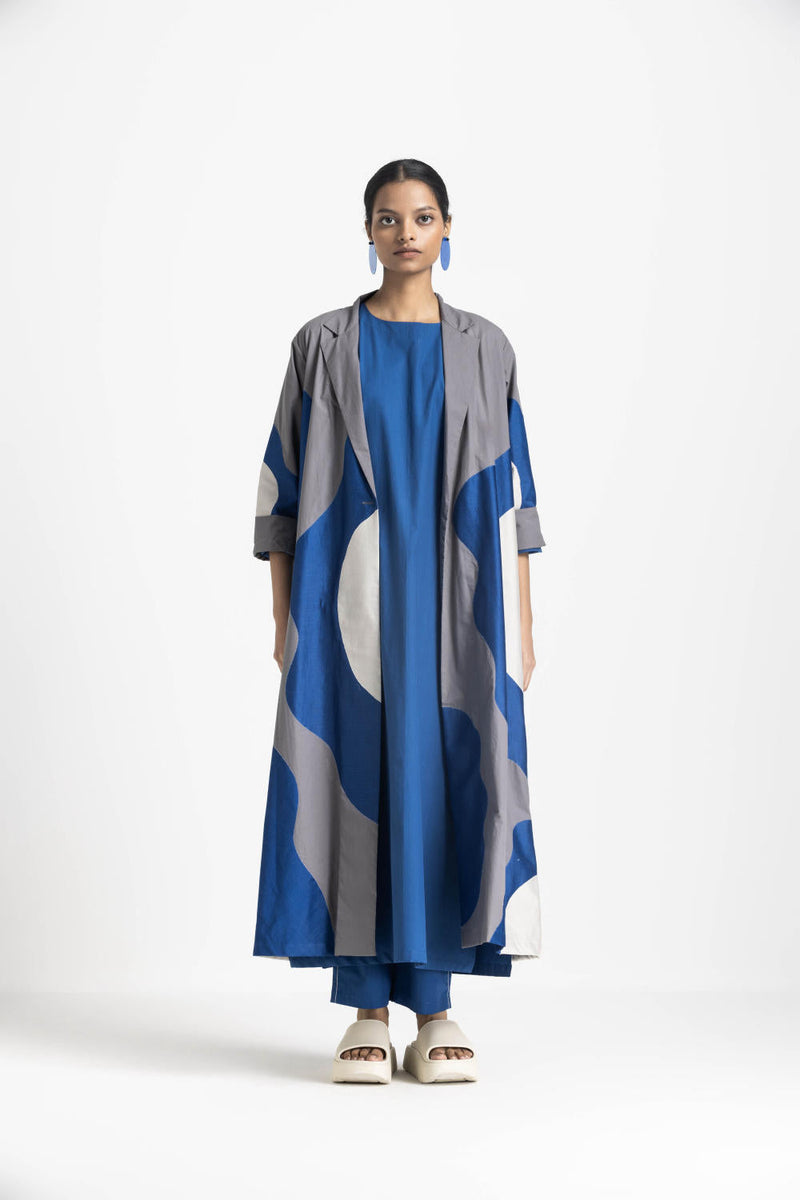 FLORAL APPLIQUE JACKET CO ORD (SET OF 3) - ELECTRIC BLUE poplin by THREE in blue color for women Worldwide
