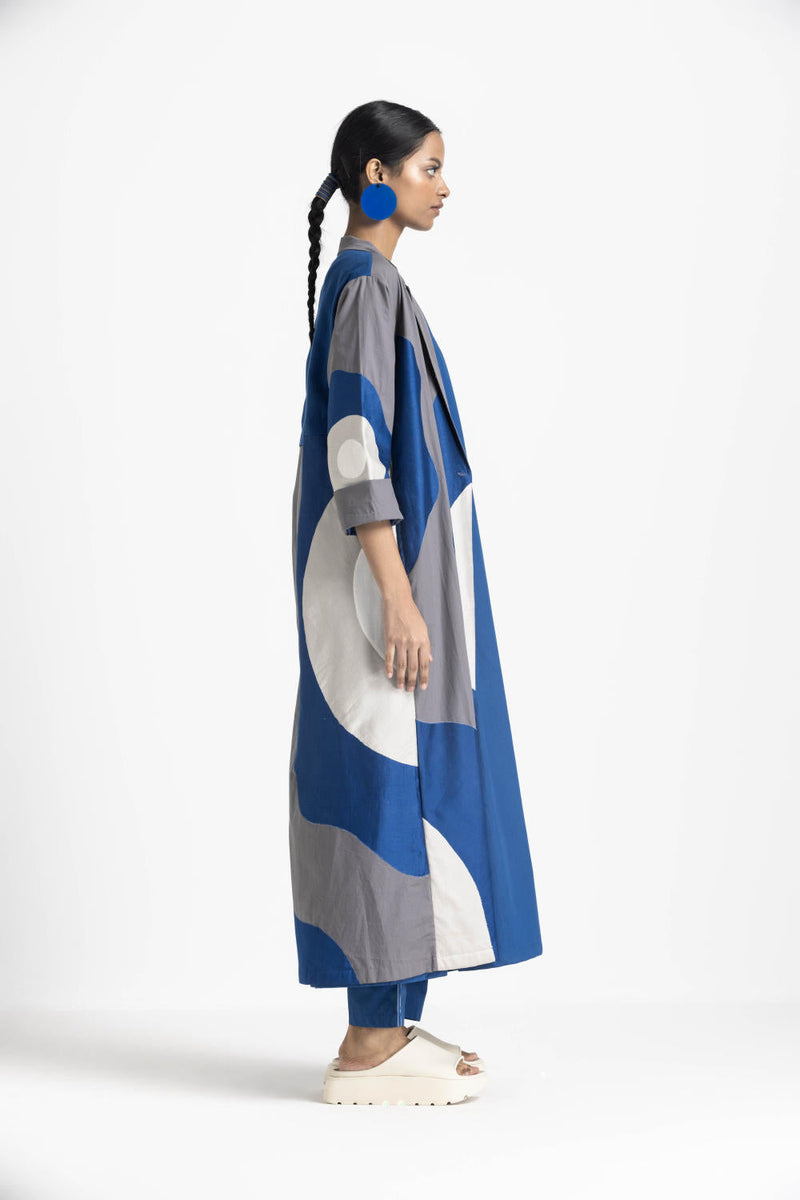 FLORAL APPLIQUE JACKET CO ORD (SET OF 3) - ELECTRIC BLUE poplin by THREE in blue color for women Worldwide