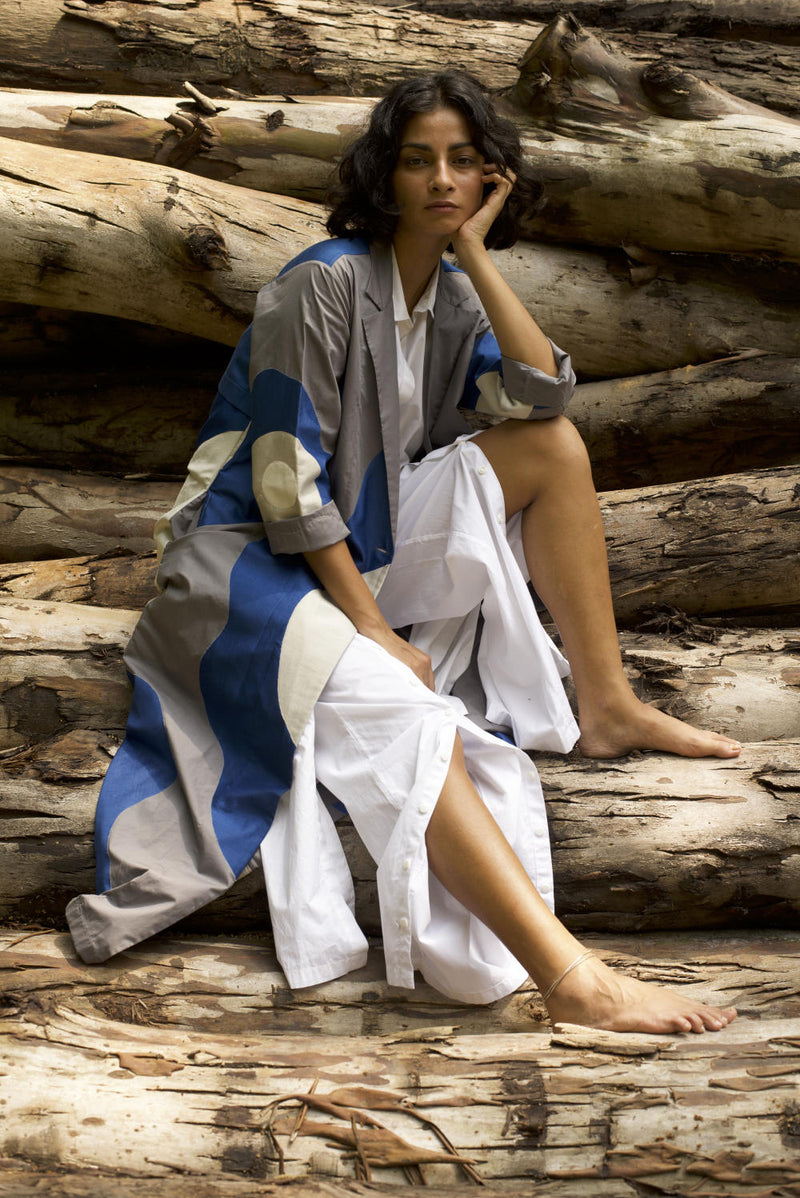 FLORAL APPLIQUE JACKET - ELECTRIC BLUE poplin by THREE in blue color for women Worldwide