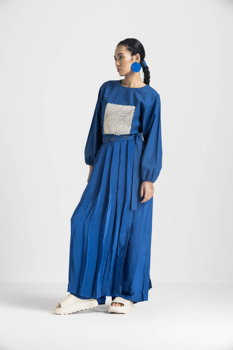 SQUARE TOP CO ORD - ELECTRIC BLUE poplin by THREE in blue color for women Worldwide