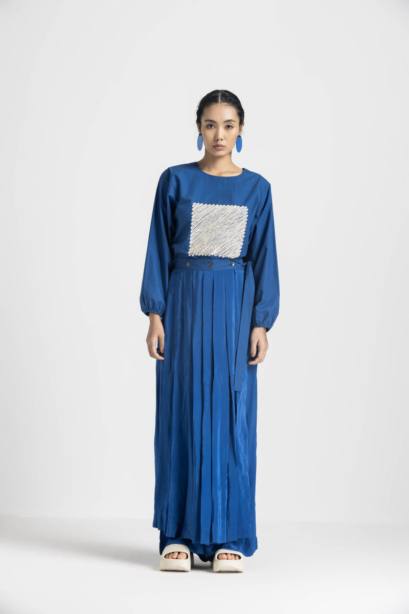 SQUARE TOP CO ORD - ELECTRIC BLUE poplin by THREE in blue color for women Worldwide