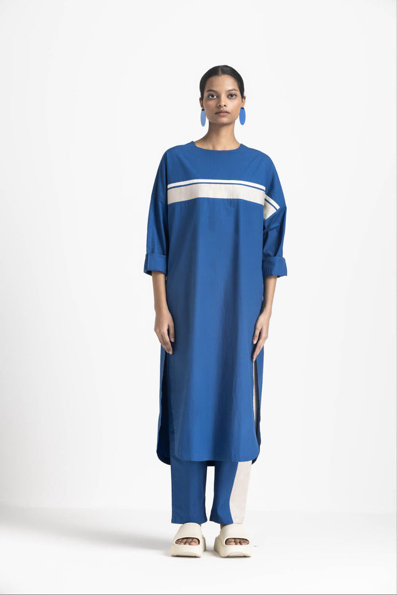 LONG JUMPER CO ORD - ELECTRIC BLUE poplin by THREE in blue color for women Worldwide