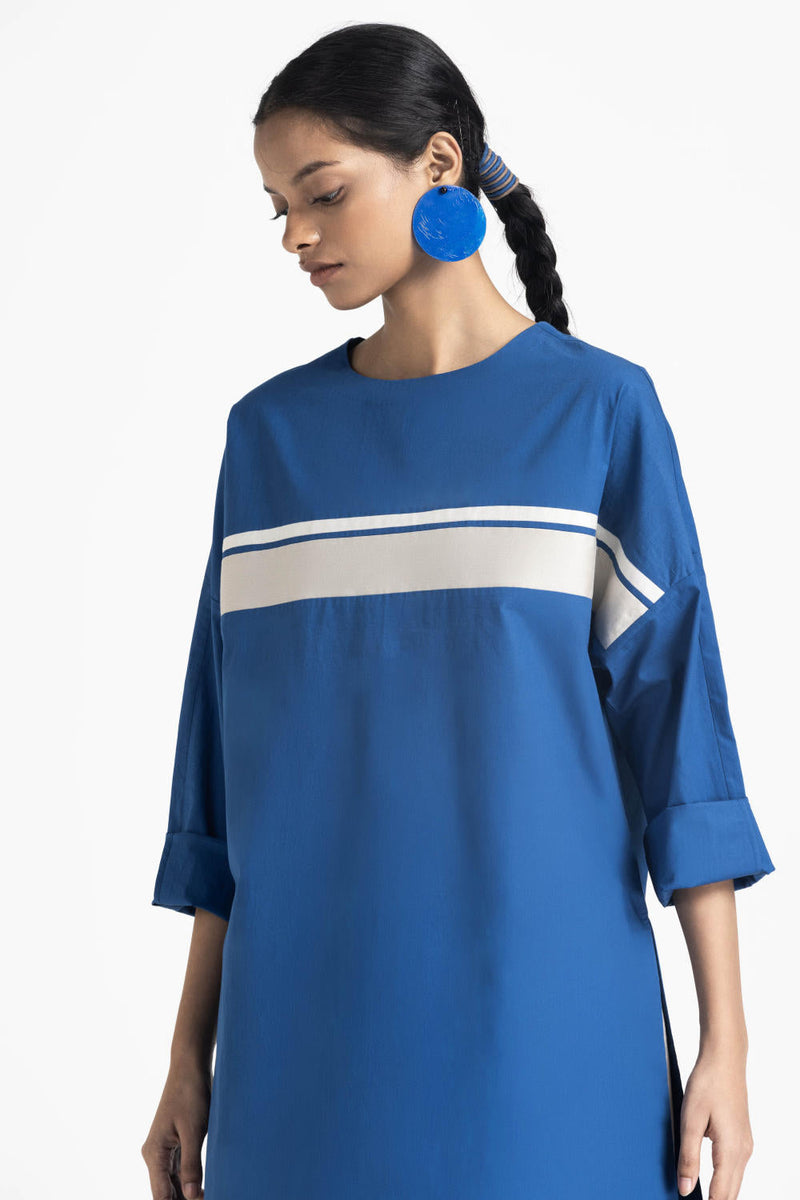 LONG JUMPER - ELECTRIC BLUE poplin by THREE in blue color for women Worldwide