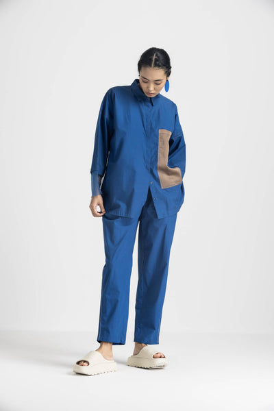 CONTRAST DETAIL SHIRT - ELECTRIC BLUE