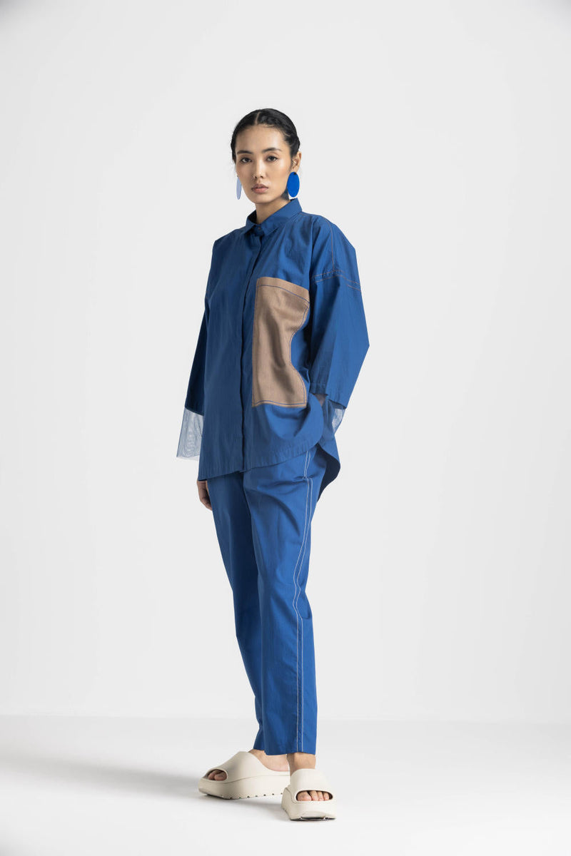 CONTRAST DETAIL SHIRT - ELECTRIC BLUE poplin by THREE in blue color for women Worldwide