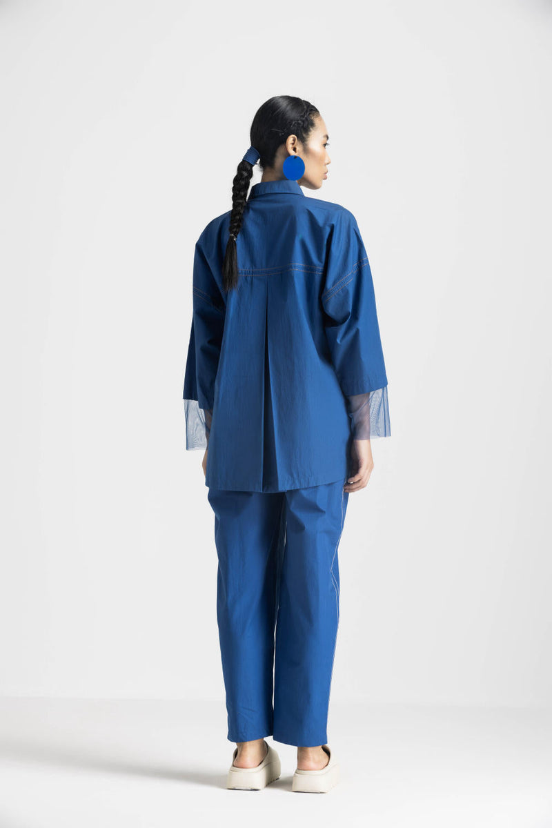 CONTRAST DETAIL SHIRT - ELECTRIC BLUE poplin by THREE in blue color for women Worldwide