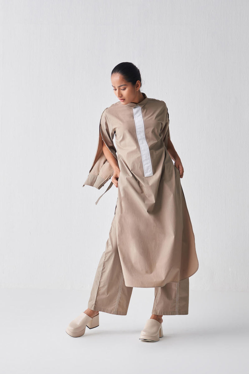 EXTENDED PLACKET TUNIC CO-ORD Top & Tunics,Kurta Sets,Bottoms by THREE for women Worldwide