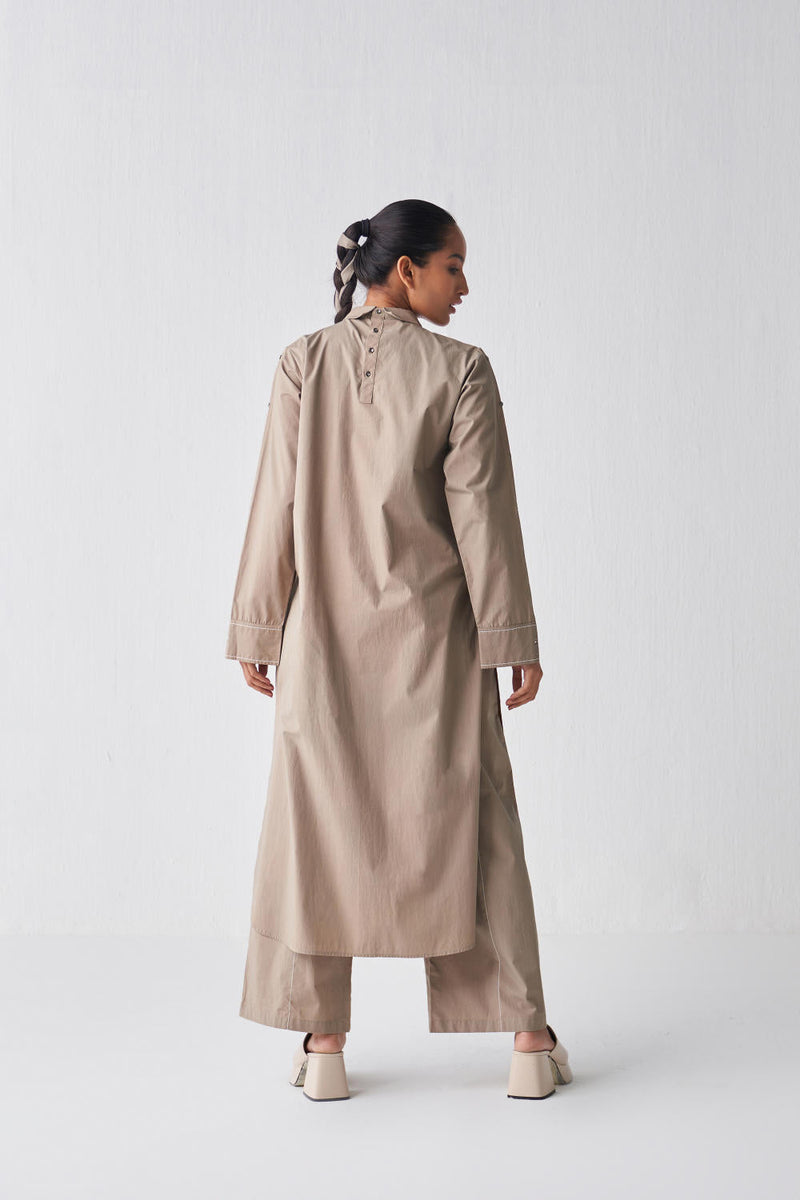 EXTENDED PLACKET TUNIC CO-ORD Top & Tunics,Kurta Sets,Bottoms by THREE for women Worldwide