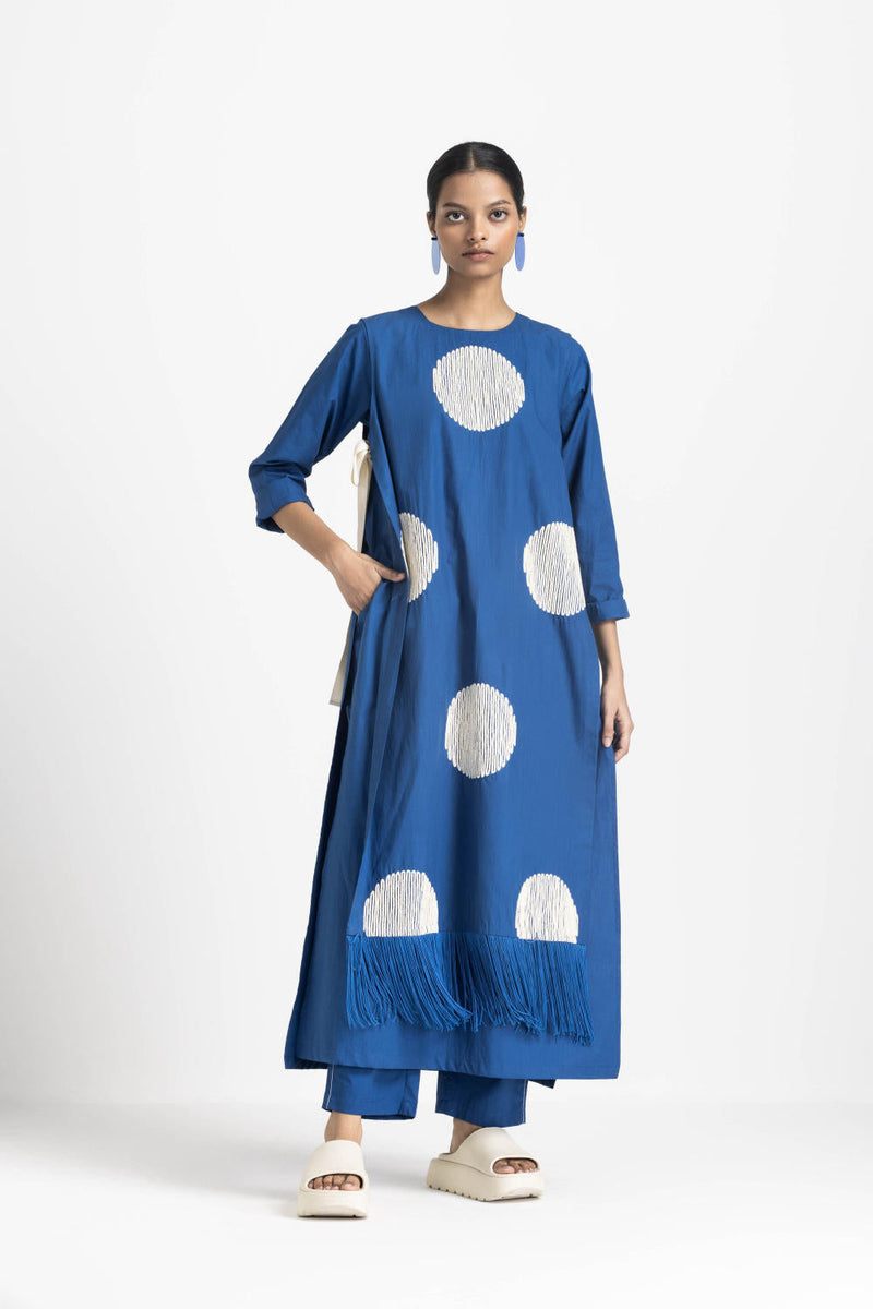 SIDE TIE OVERLAY TUNIC CO ORD - ELECTRIC BLUE poplin by THREE in blue color for women Worldwide