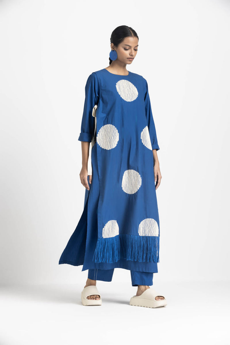 SIDE TIE OVERLAY TUNIC CO ORD - ELECTRIC BLUE poplin by THREE in blue color for women Worldwide