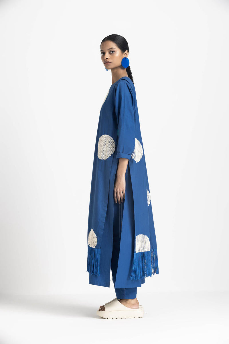 SIDE TIE OVERLAY TUNIC CO ORD - ELECTRIC BLUE poplin by THREE in blue color for women Worldwide