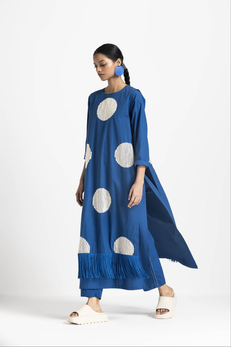 SIDE TIE OVERLAY TUNIC CO ORD - ELECTRIC BLUE poplin by THREE in blue color for women Worldwide