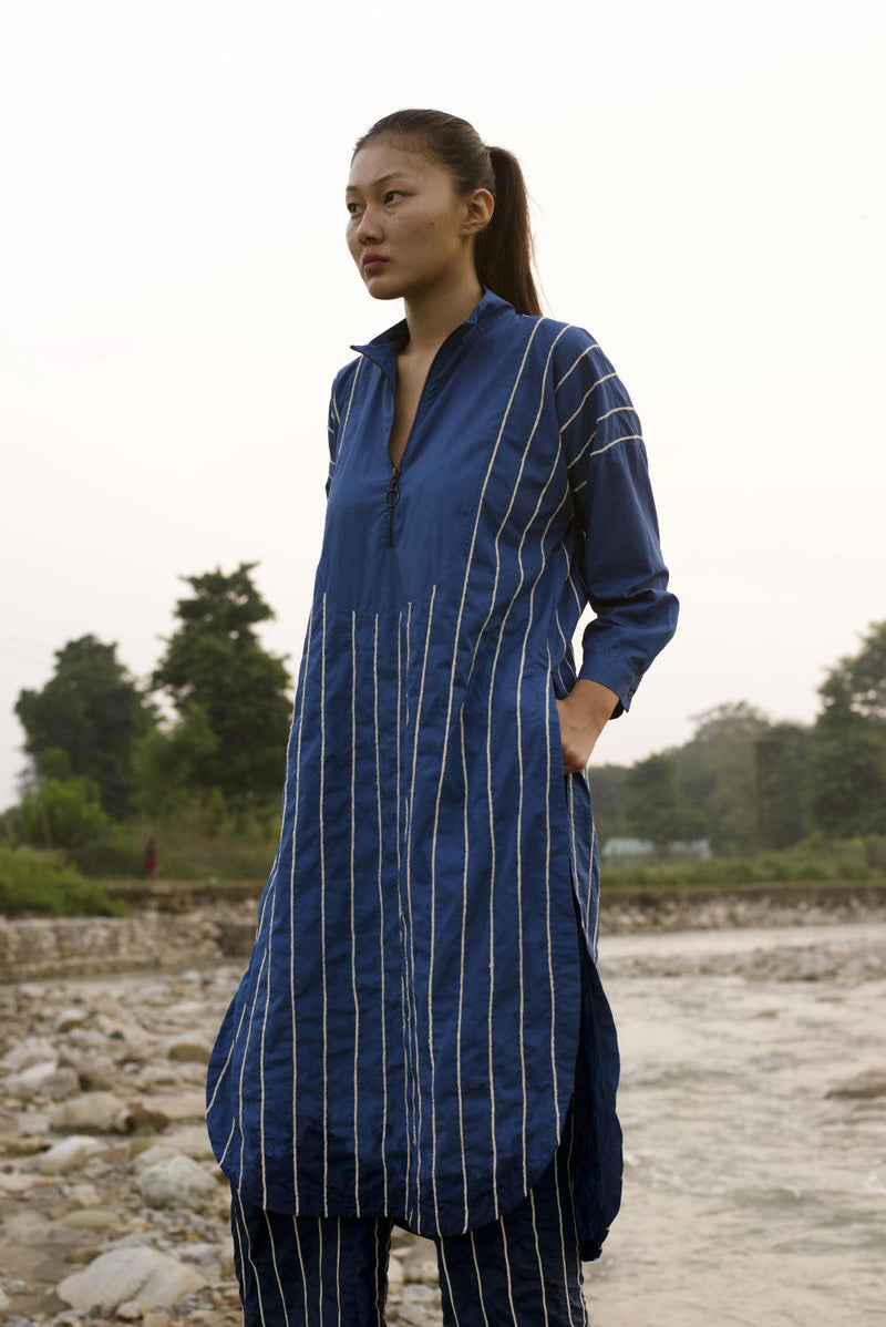 U-YOKE EMBROIDERED TUNIC - ELECTRIC BLUE poplin by THREE in blue color for women Worldwide