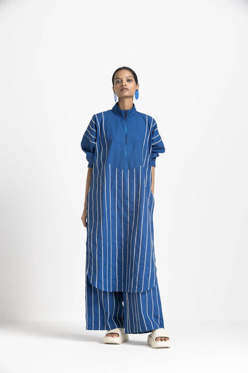 U-YOKE EMBROIDERED TUNIC - ELECTRIC BLUE poplin by THREE in blue color for women Worldwide