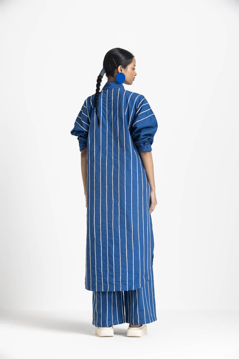 U-YOKE EMBROIDERED TUNIC - ELECTRIC BLUE poplin by THREE in blue color for women Worldwide