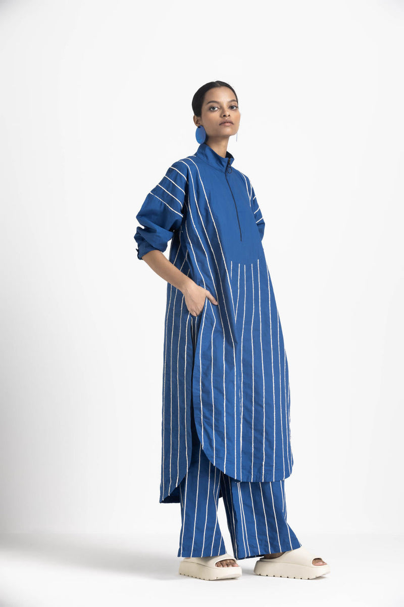 U-YOKE EMBROIDERED TUNIC - ELECTRIC BLUE poplin by THREE in blue color for women Worldwide