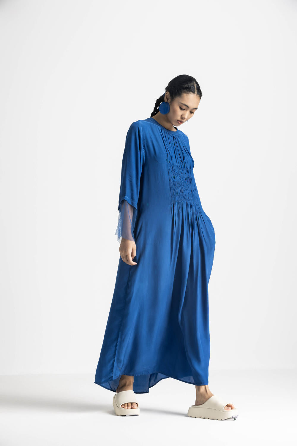 ELASTIC WAIST DRESS - ELECTRIC BLUE