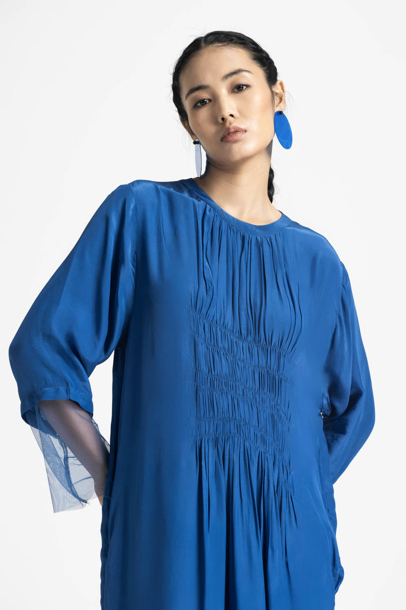 ELASTIC WAIST DRESS CO ORD - ELECTRIC BLUE by THREE in blue color for women Worldwide