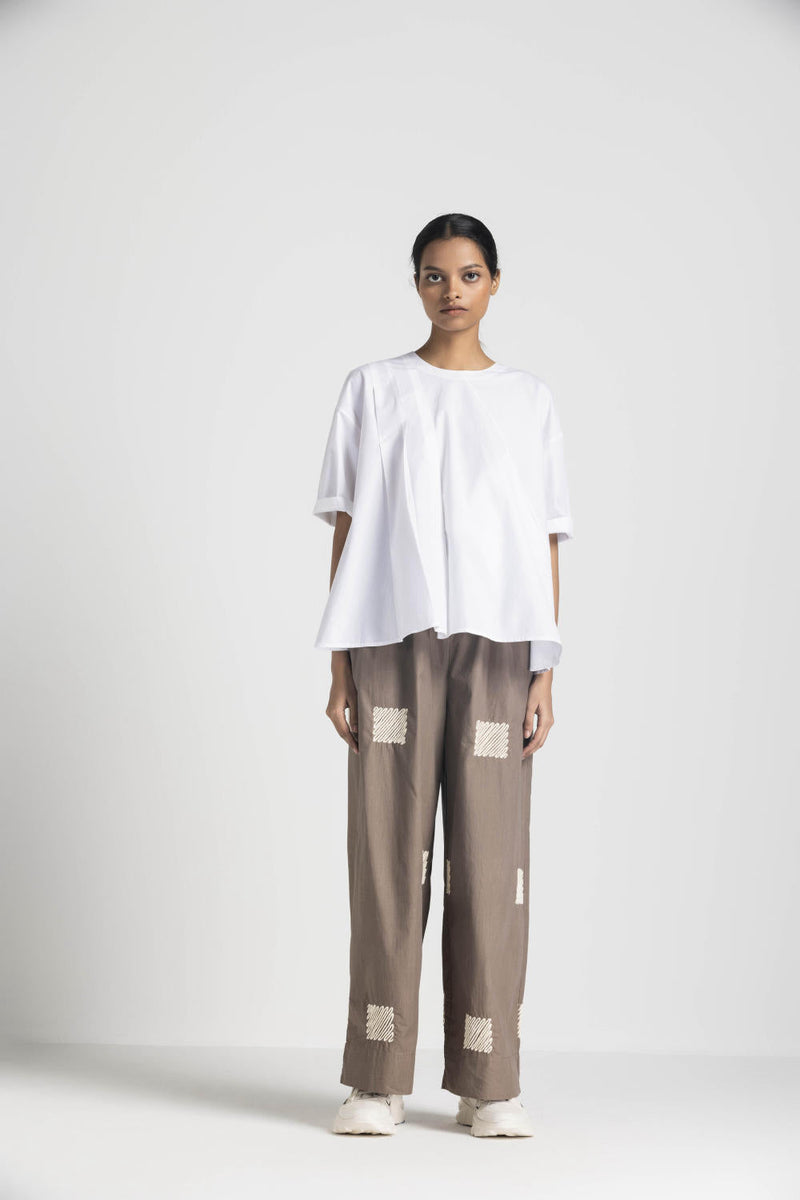 ASYMMETRIC PLEAT TOP - WHITE poplin by THREE in white color for women Worldwide