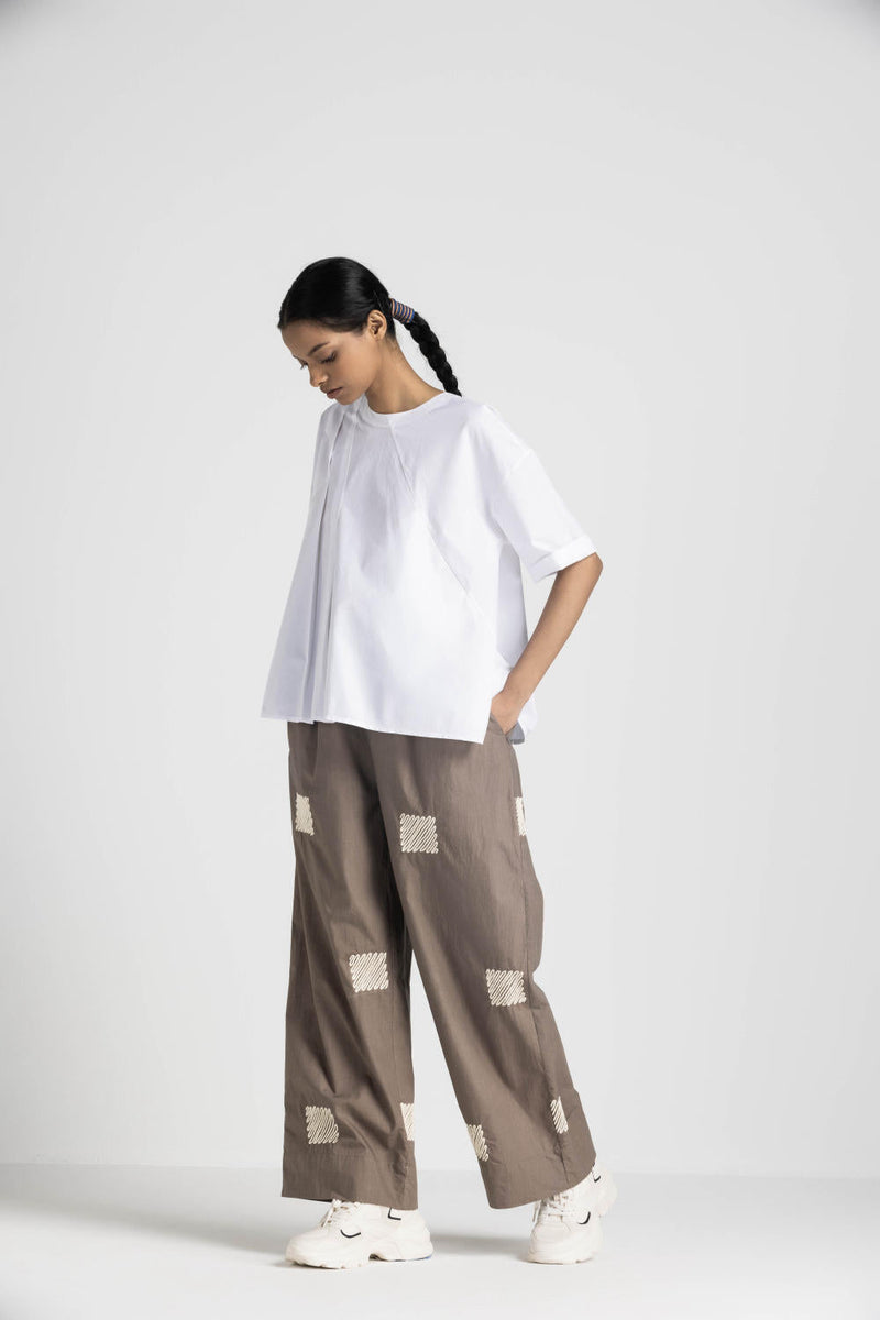 ASYMMETRIC PLEAT TOP - WHITE poplin by THREE in white color for women Worldwide