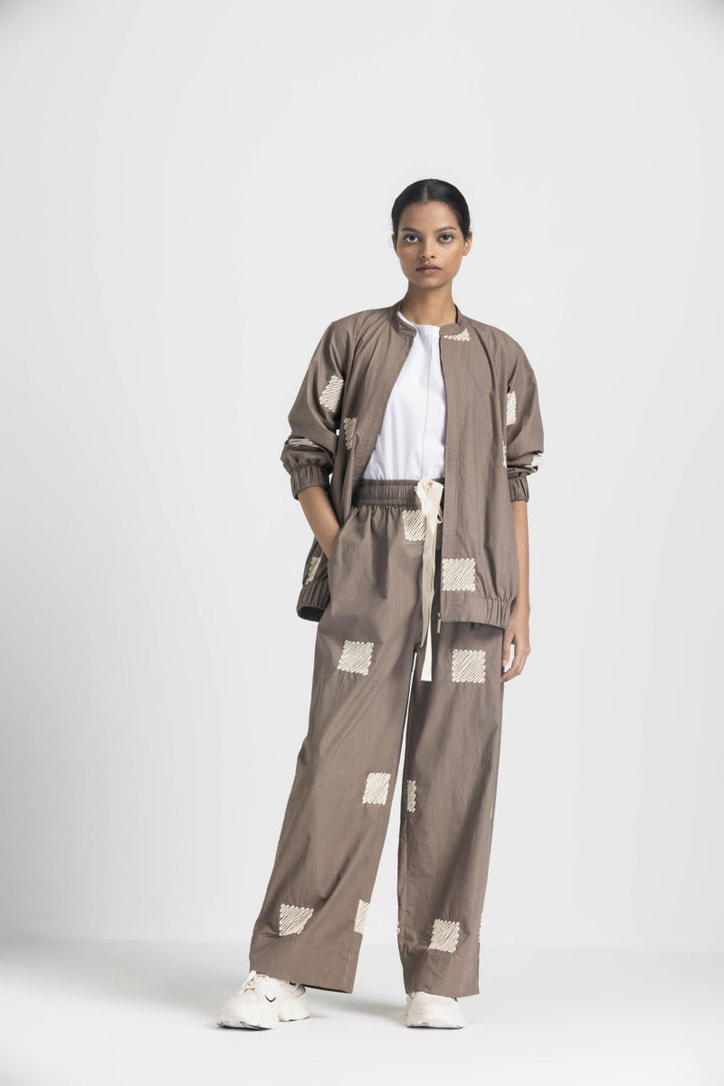 EMB. BOMBER JACKET CO ORD - CEDAR poplin by THREE in brown color for women Worldwide
